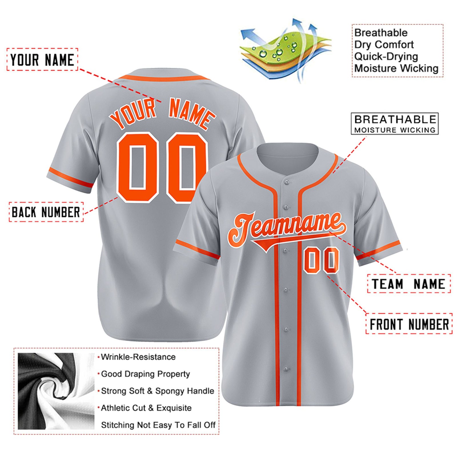 Custom Gray Orange Classic Style Authentic Baseball Jersey