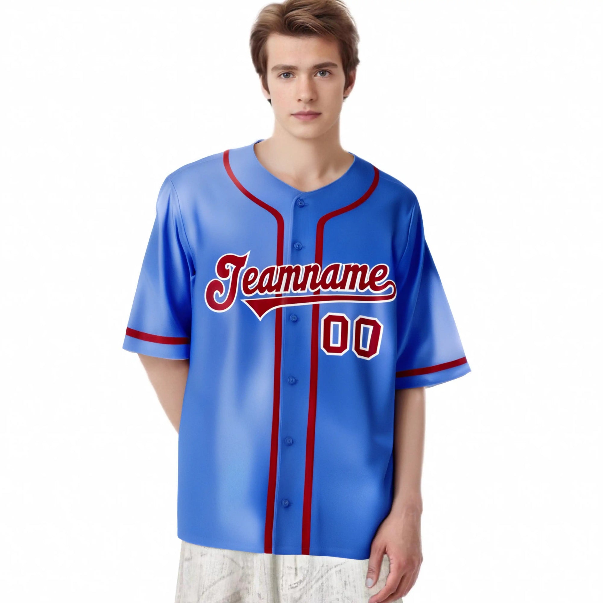 Custom Powder Blue Red Classic Style Authentic Baseball Jersey