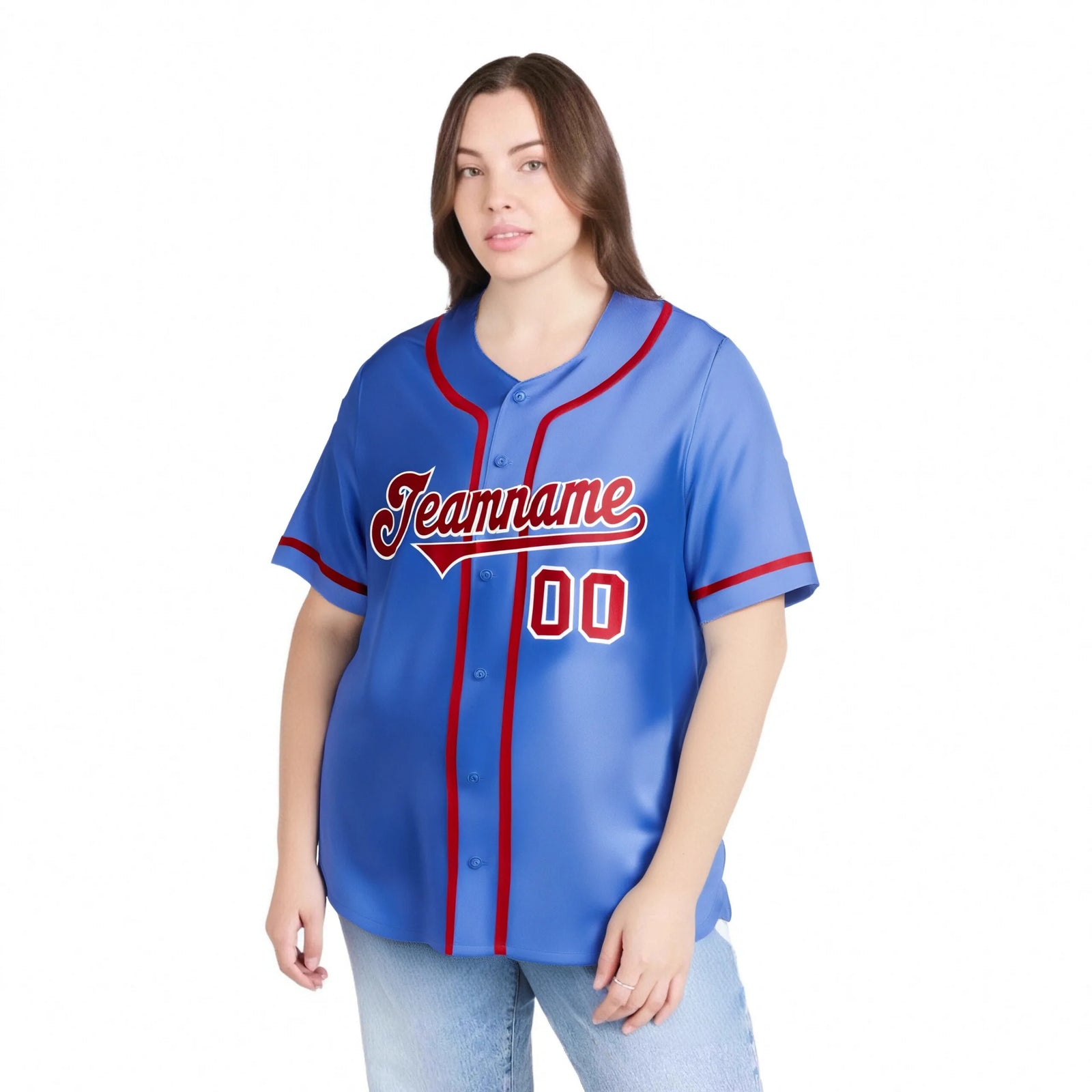Custom Powder Blue Red Classic Style Authentic Baseball Jersey