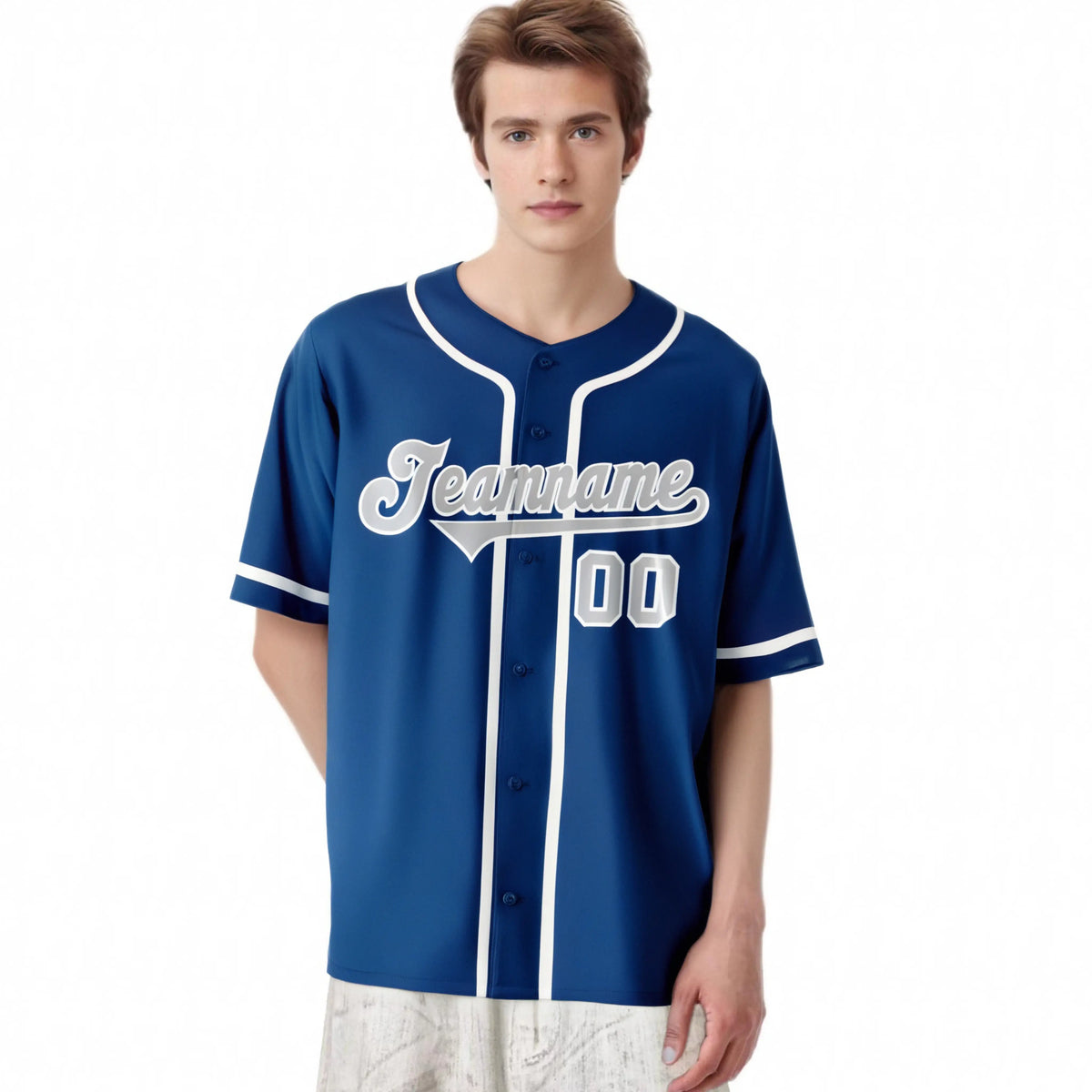 Custom Blue Gray-White Classic Style Authentic Baseball Jersey