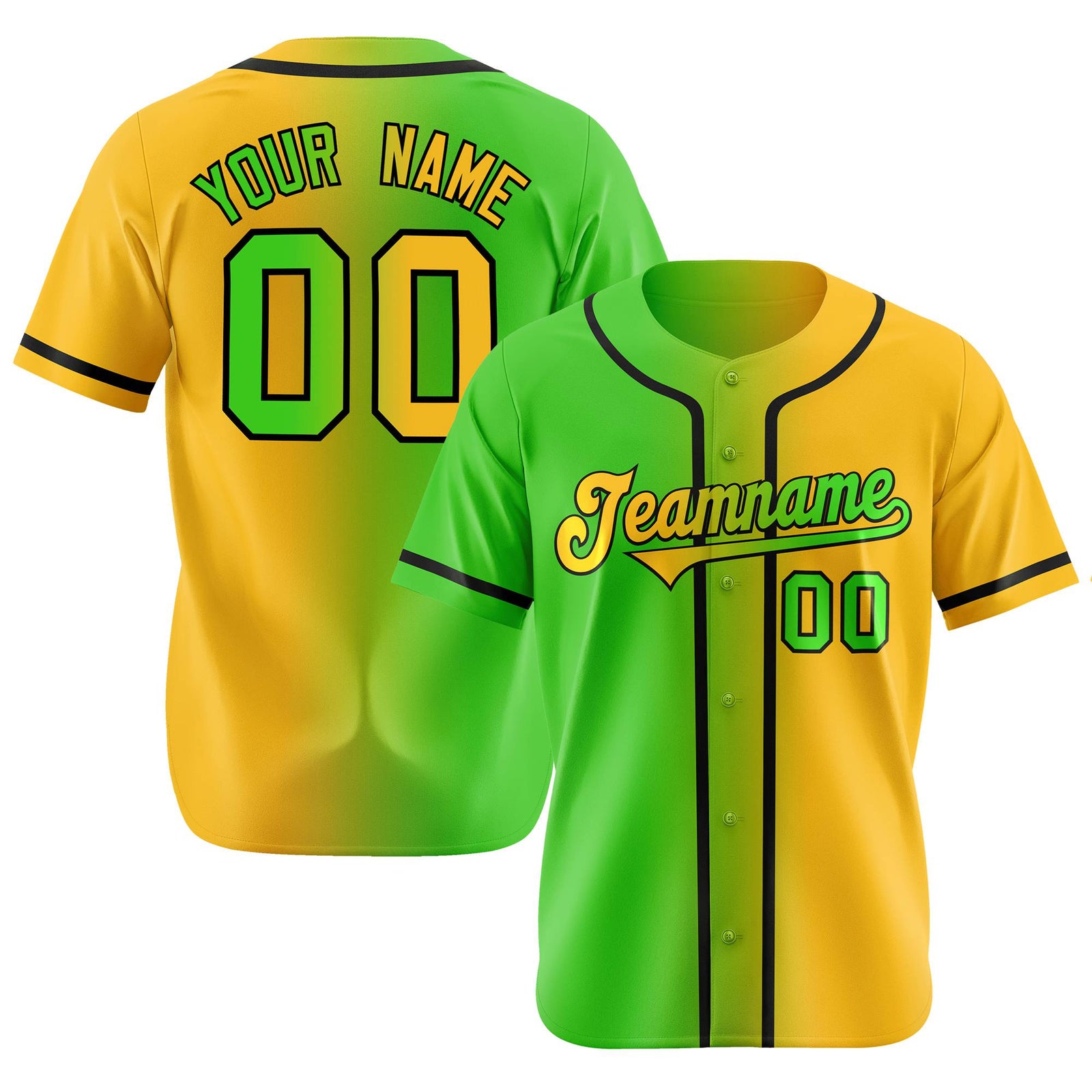 Custom Green Yellow Gradient Style Authentic Baseball Jersey