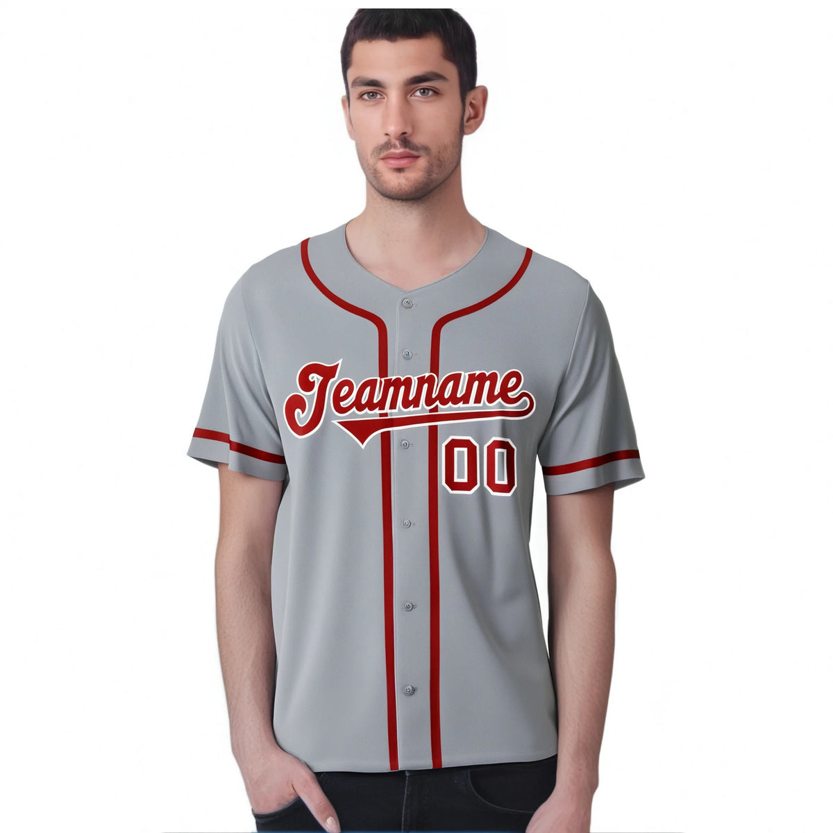 Custom Gray Red-White Classic Style Authentic Baseball Jersey