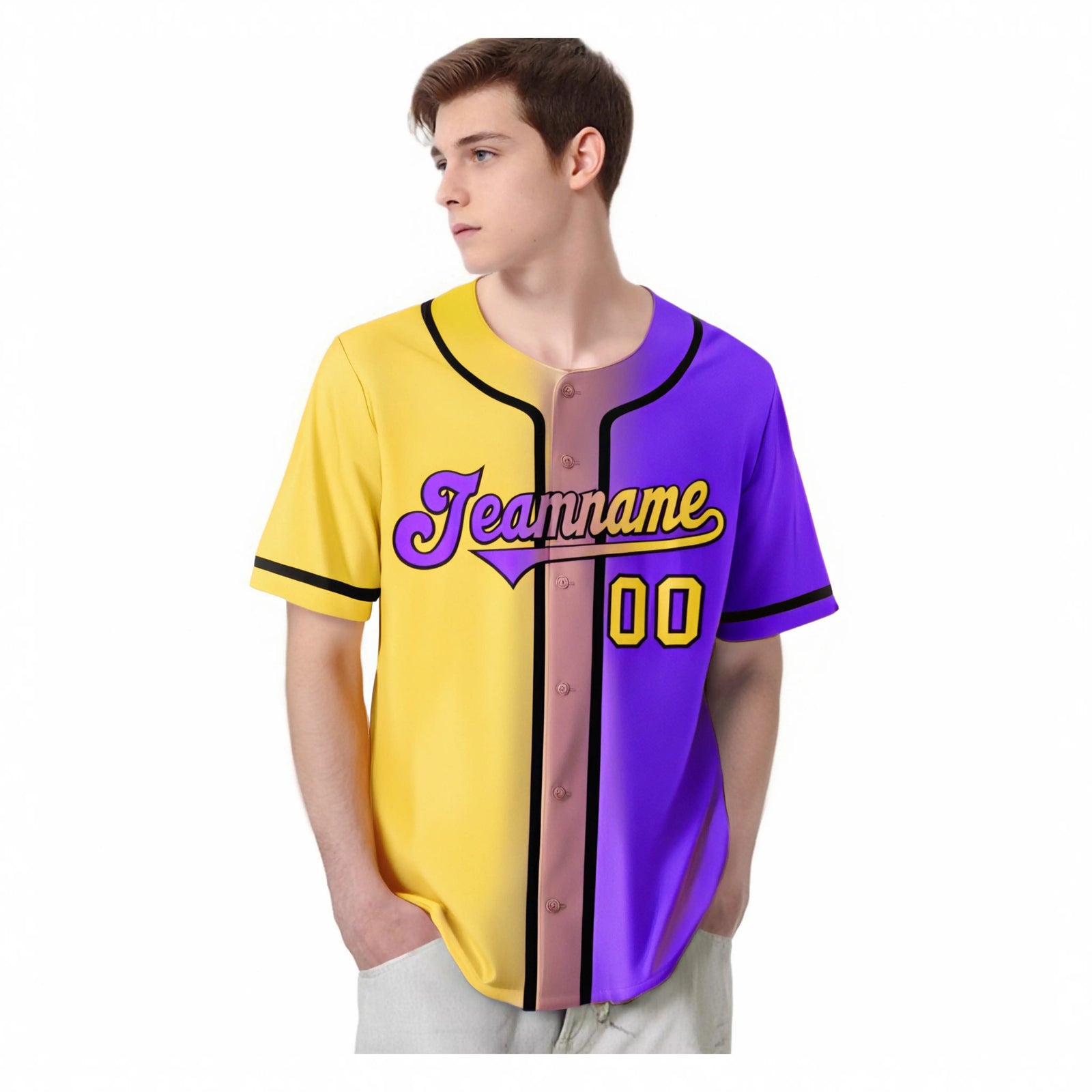 Custom Yellow Purple Gradient Style Authentic Baseball Jersey