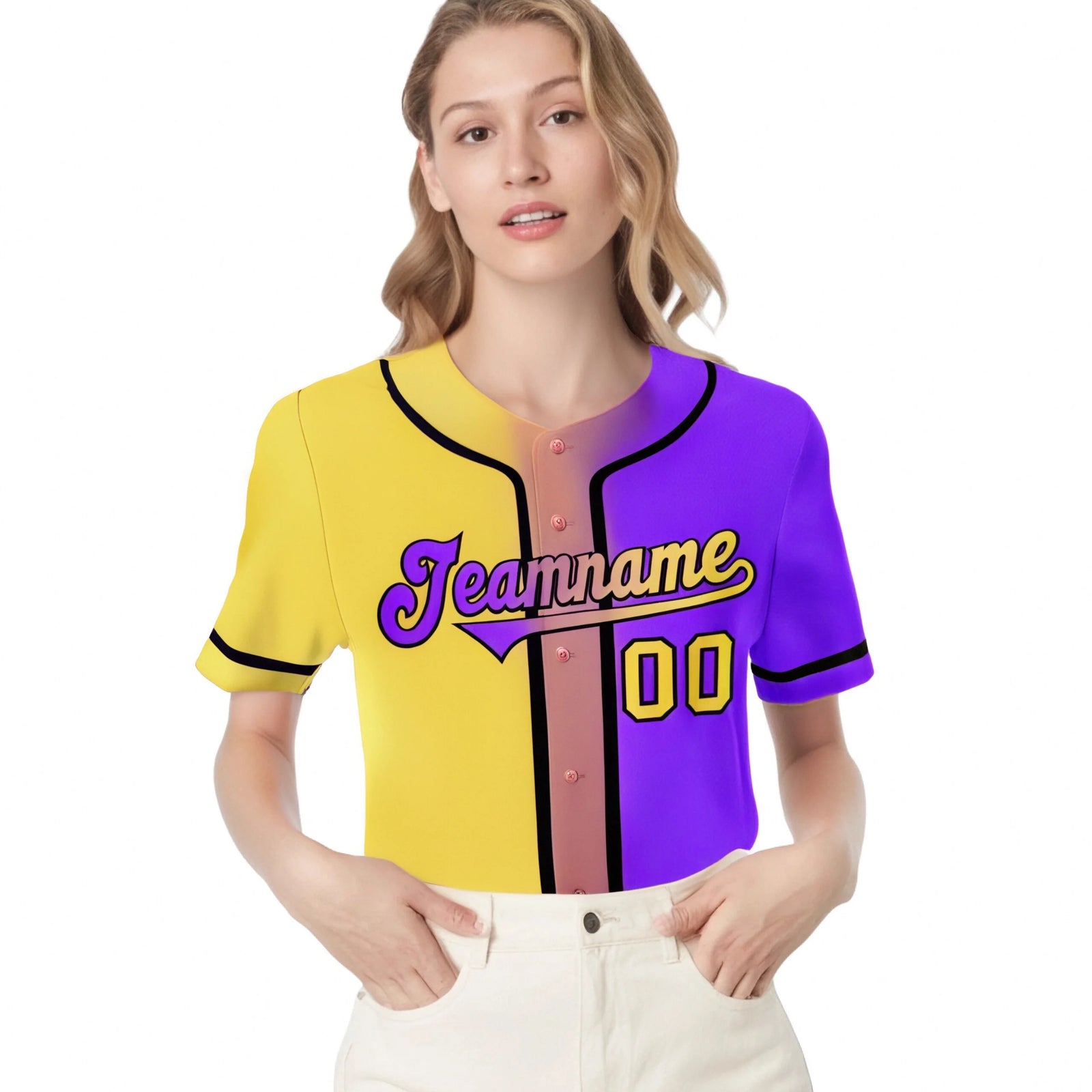 Custom Yellow Purple Gradient Style Authentic Baseball Jersey