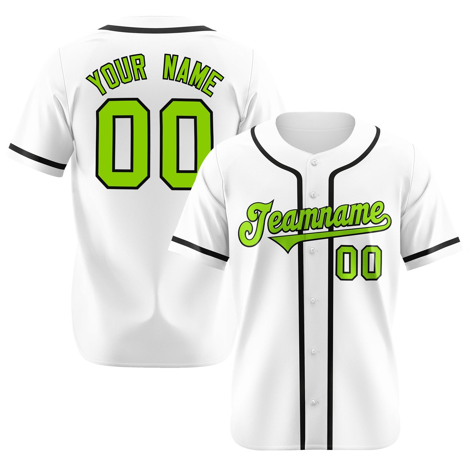 Custom White Neon Green-Black Classic Style Authentic Baseball Jersey