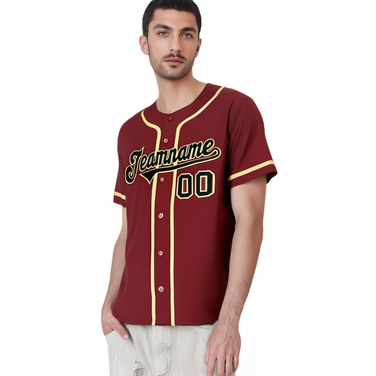 Custom Crimson khaki-Black Classic Style Authentic Baseball Jersey