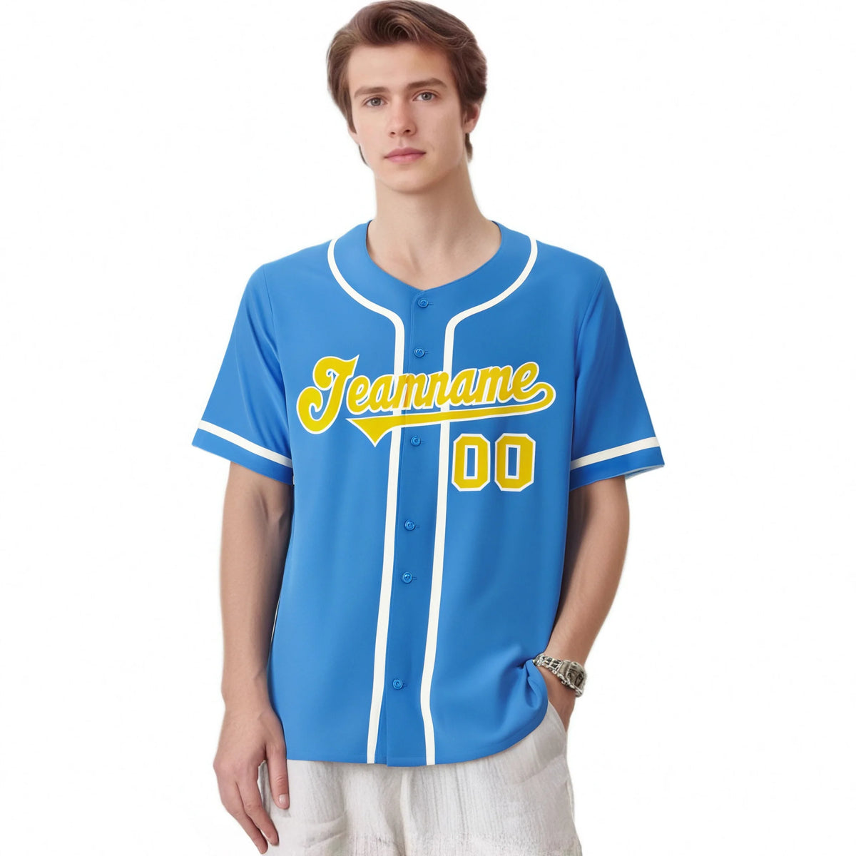 Custom Powder Blue White Classic Style Authentic Baseball Jersey