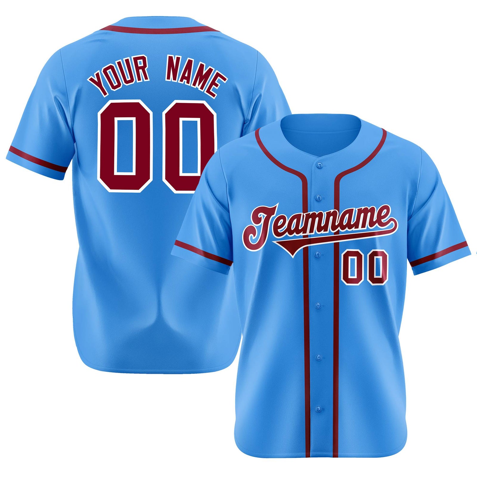 Custom Powder Blue Crimson Classic Style Authentic Baseball Jersey