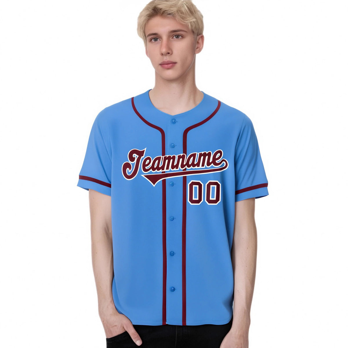 Custom Powder Blue Crimson Classic Style Authentic Baseball Jersey