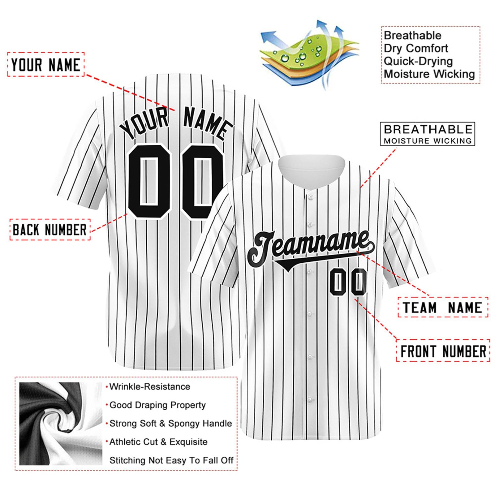 Custom White Black Pinstripe Authentic Baseball Jersey