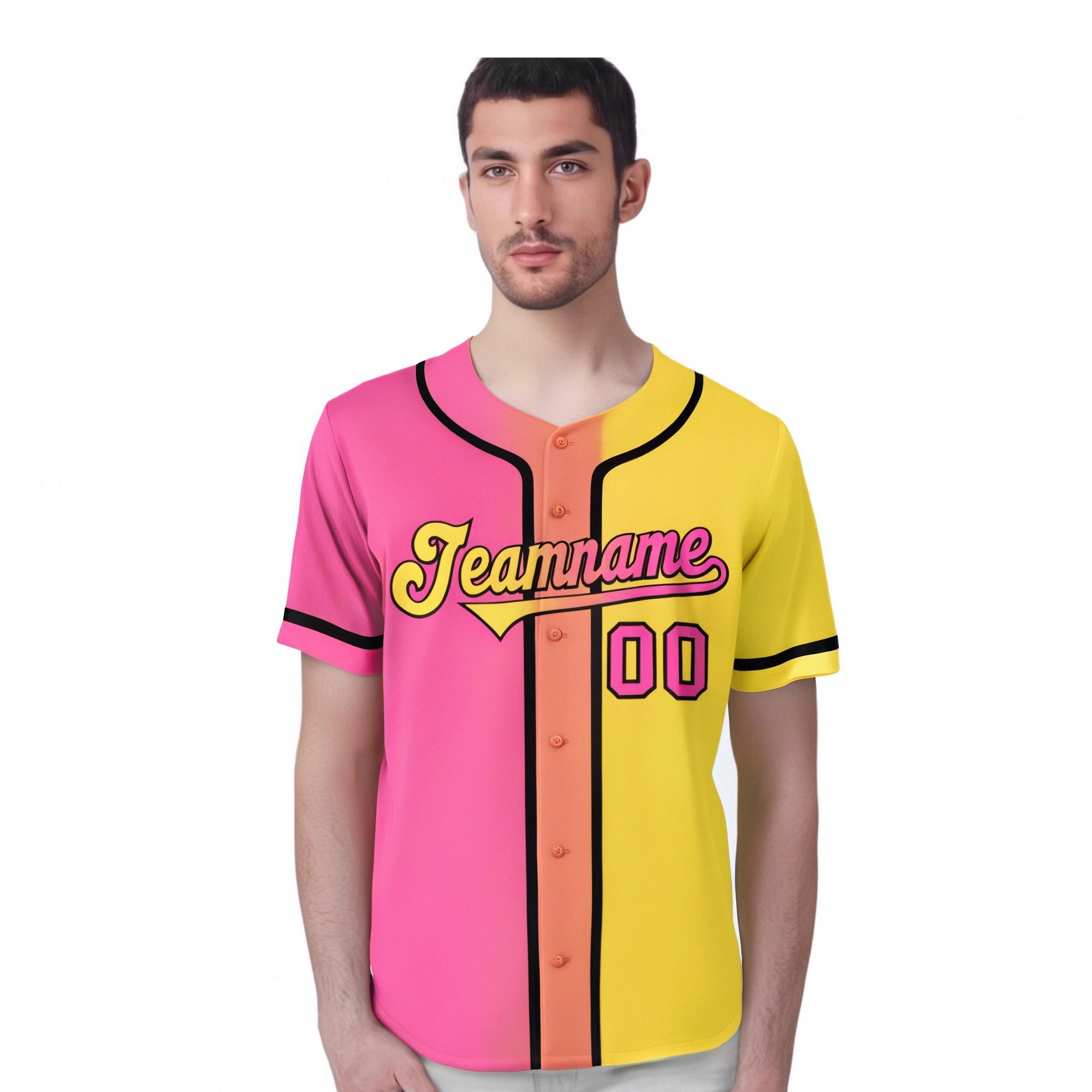 Custom Pink Yellow Gradient Authentic Baseball Jersey