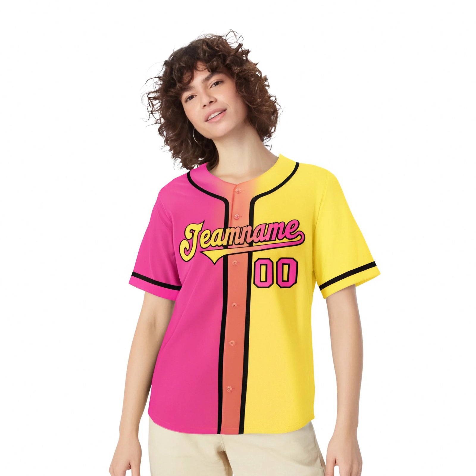Custom Pink Yellow Gradient Authentic Baseball Jersey