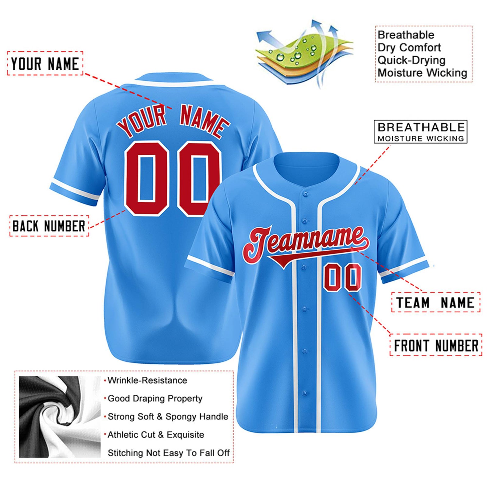 Custom Powder Blue White Classic Style Authentic Baseball Jersey