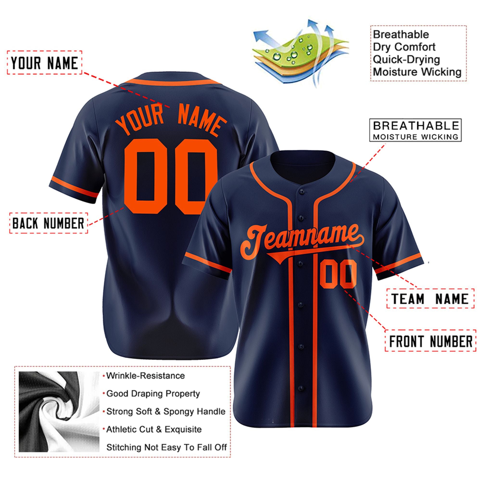 Custom Navy Orange Classic Style Authentic Baseball Jersey