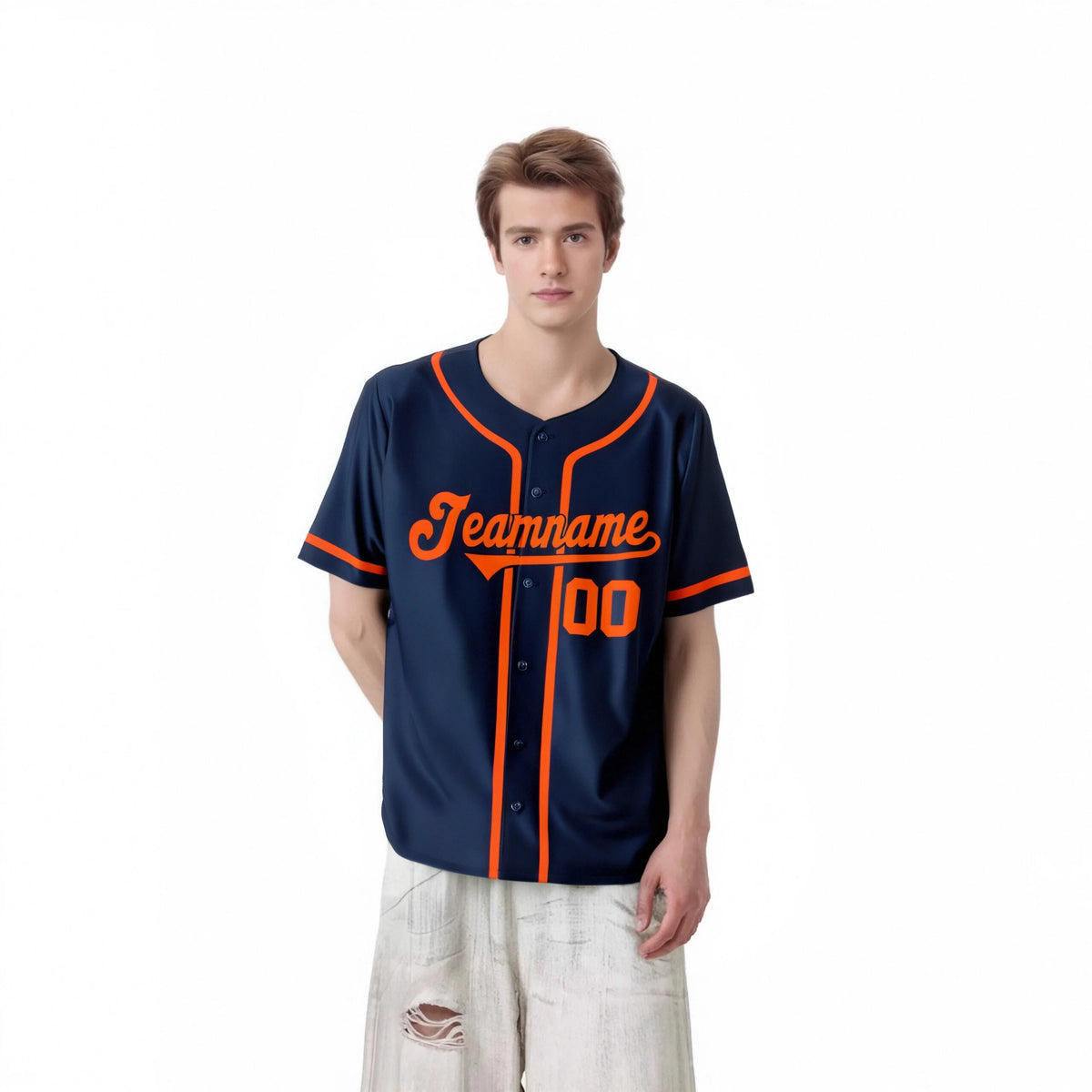 Custom Navy Orange Classic Style Authentic Baseball Jersey