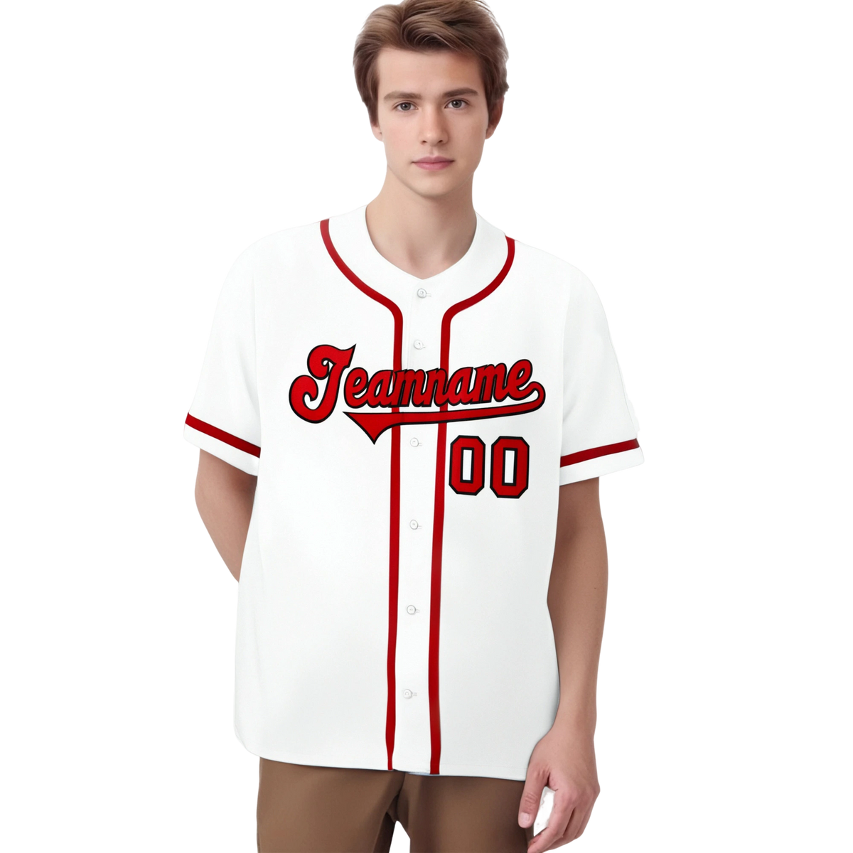 Custom White Red Classic Style Authentic Baseball Jersey