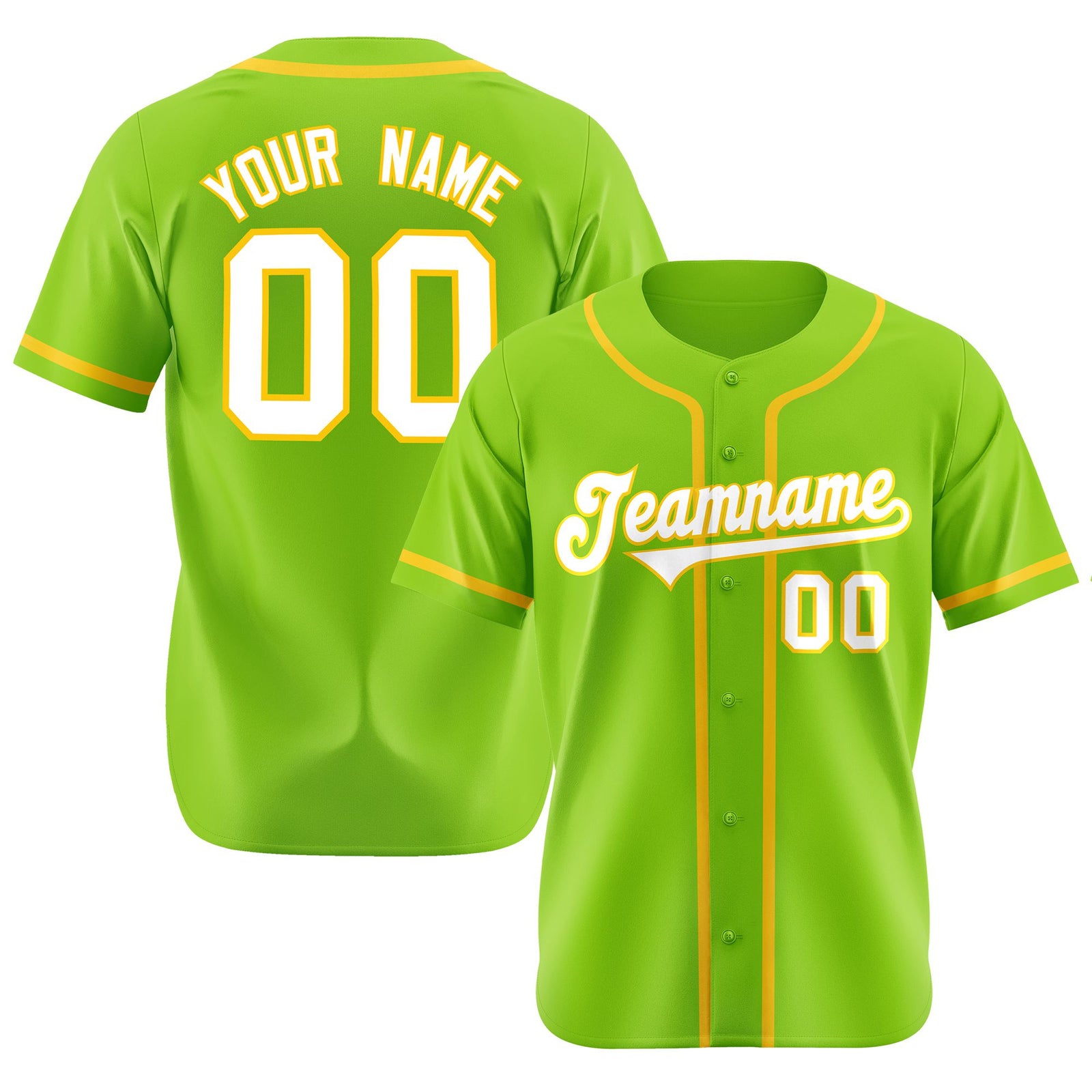 Custom Neon Green Gold-White Classic Style Authentic Baseball Jersey