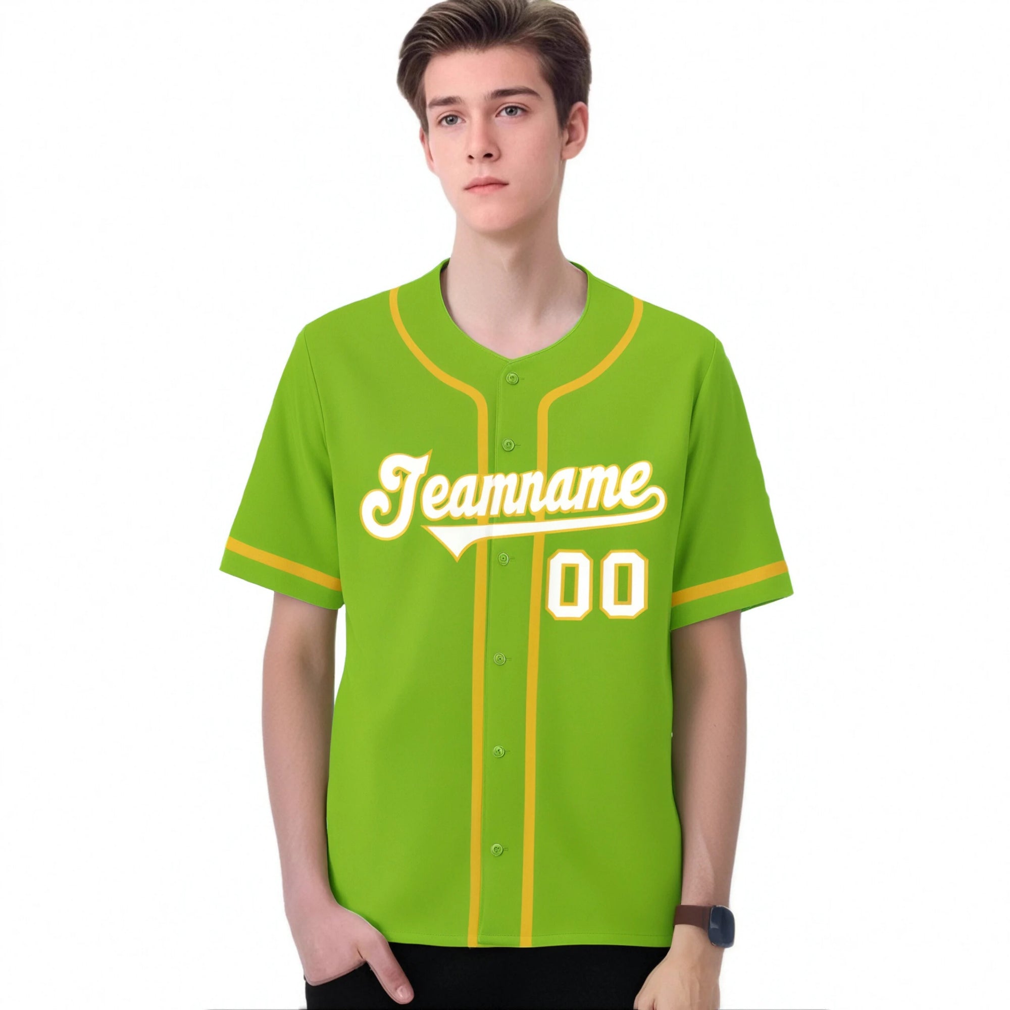 Custom Neon Green Gold-White Classic Style Authentic Baseball Jersey