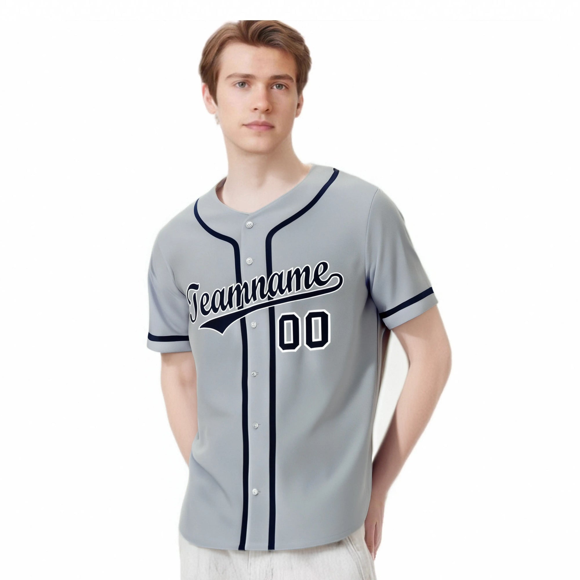 Custom Gray Navy Classic Style Authentic Baseball Jersey