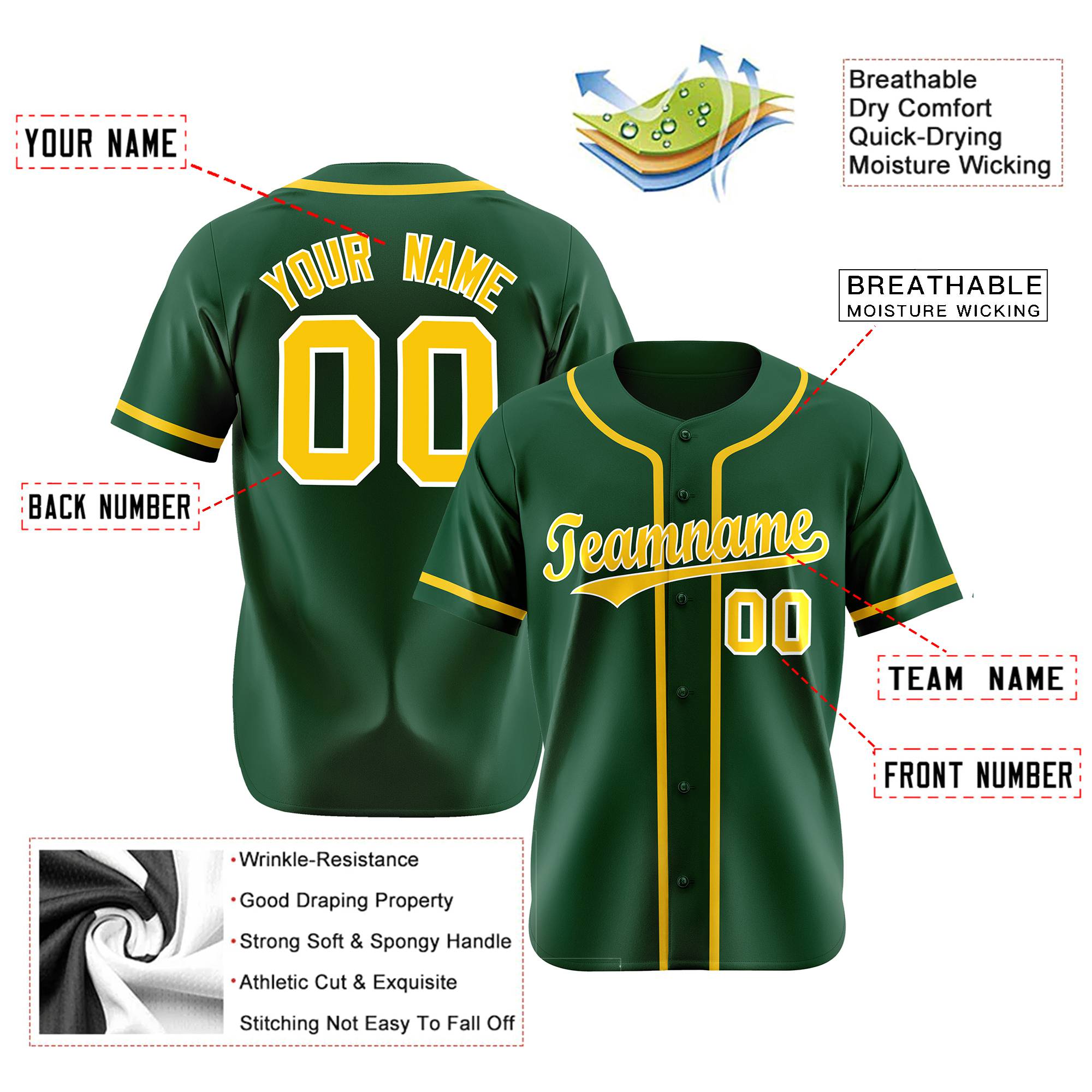 Custom Green Glod Classic Style Authentic Baseball Jersey