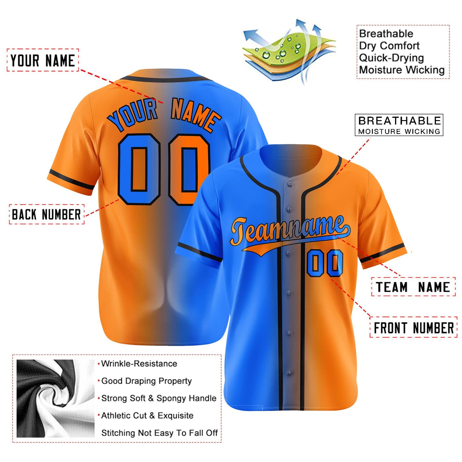 Custom Orange Blue Gradient Style Authentic Baseball Jersey
