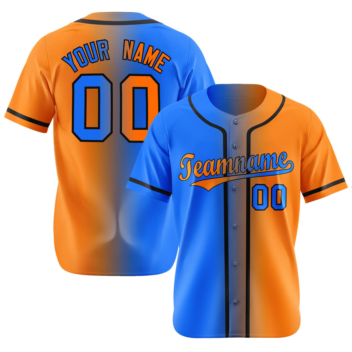 Custom Orange Blue Gradient Style Authentic Baseball Jersey