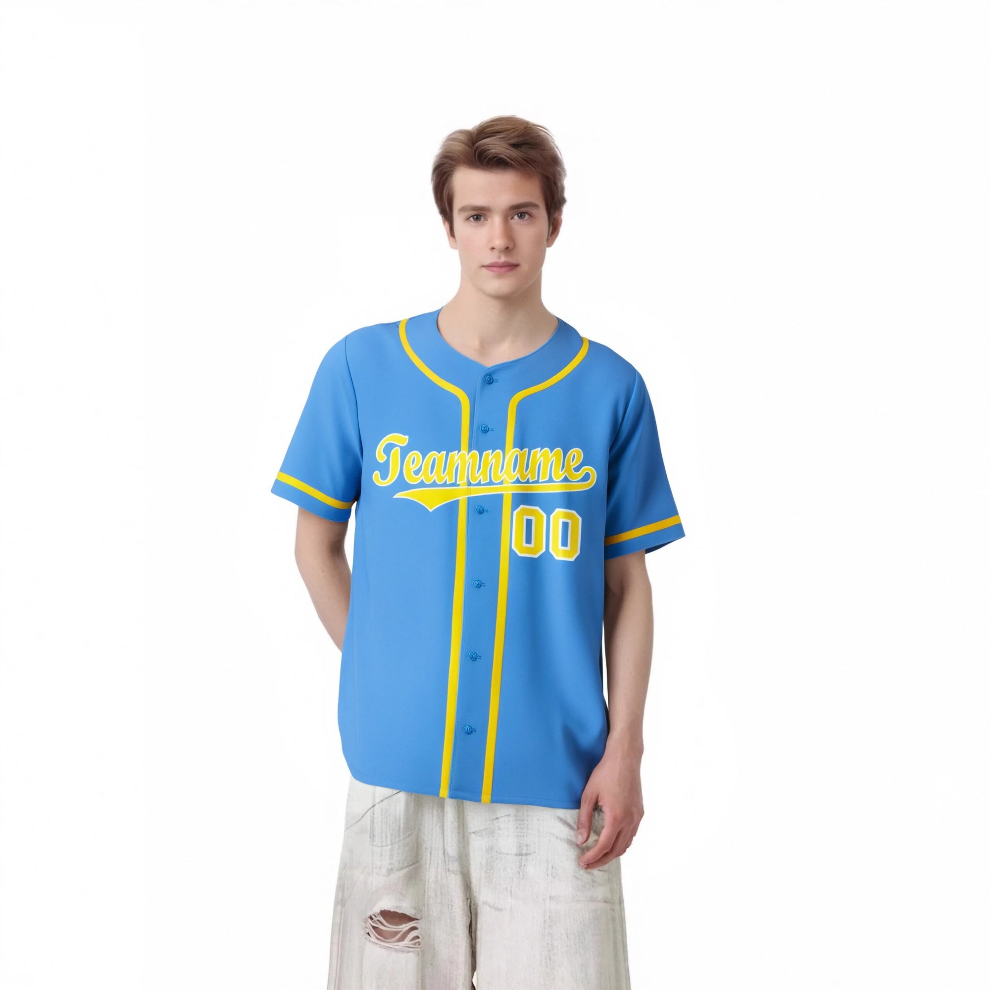 Custom Powder Blue Glod Classic Style Authentic Baseball Jersey