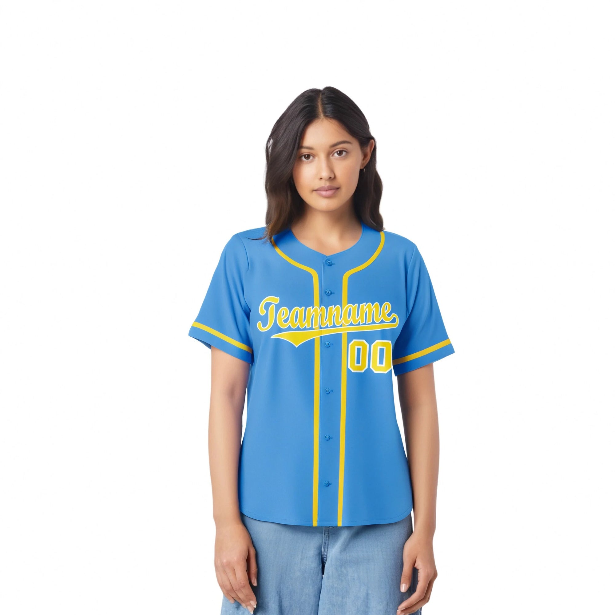 Custom Powder Blue Glod Classic Style Authentic Baseball Jersey