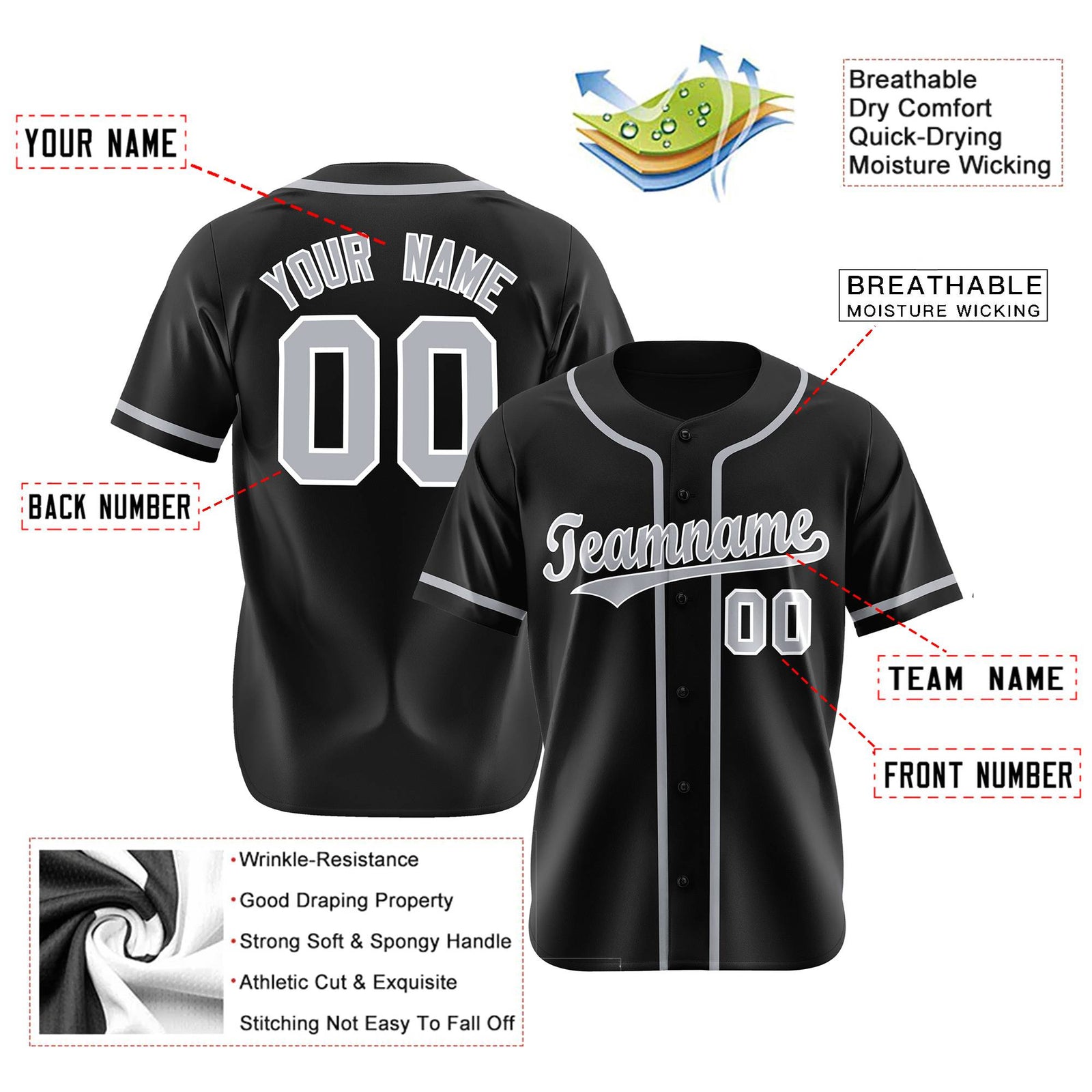 Custom Black Gray Classic Style Authentic Baseball Jersey