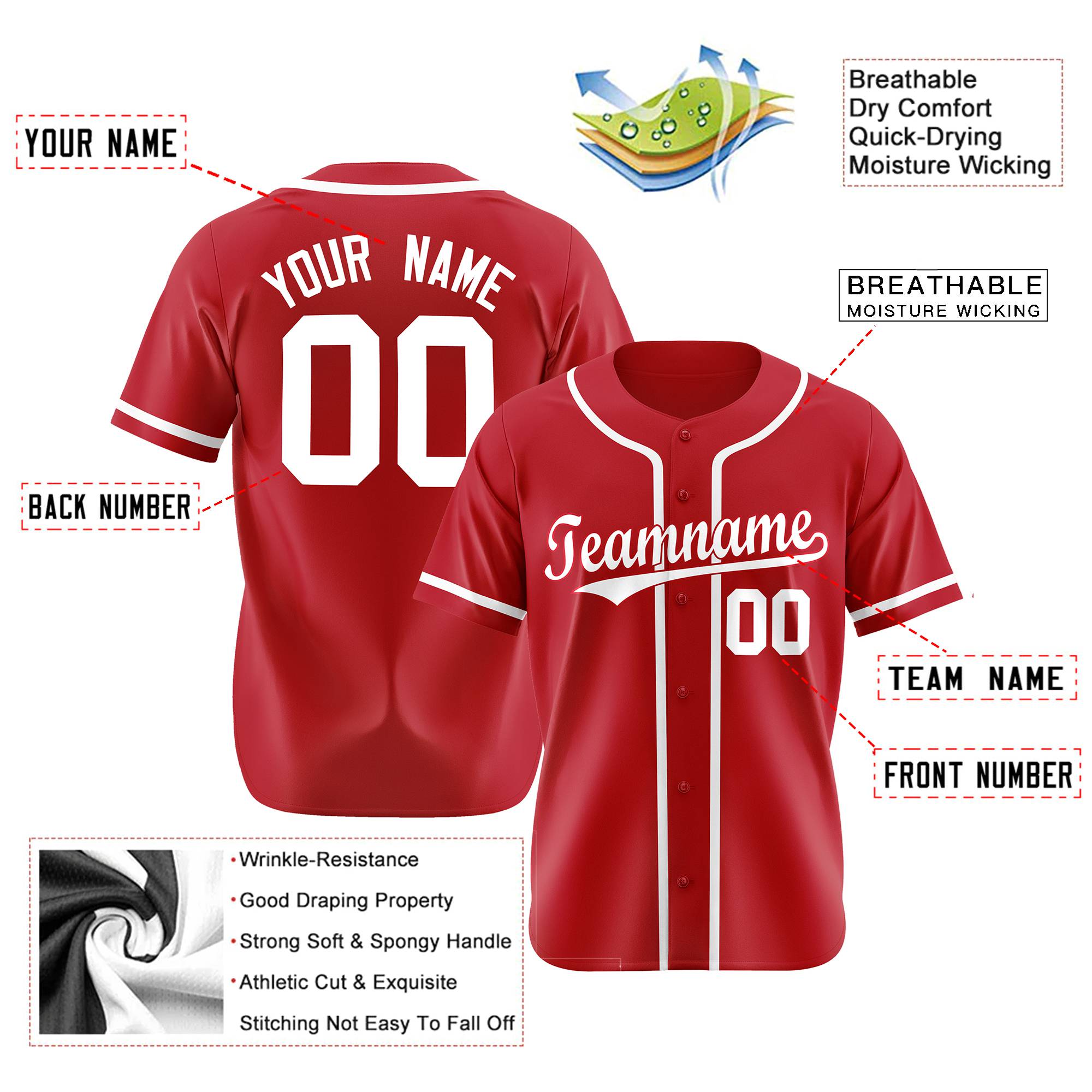 Custom Red White Classic Style Authentic Baseball Jersey