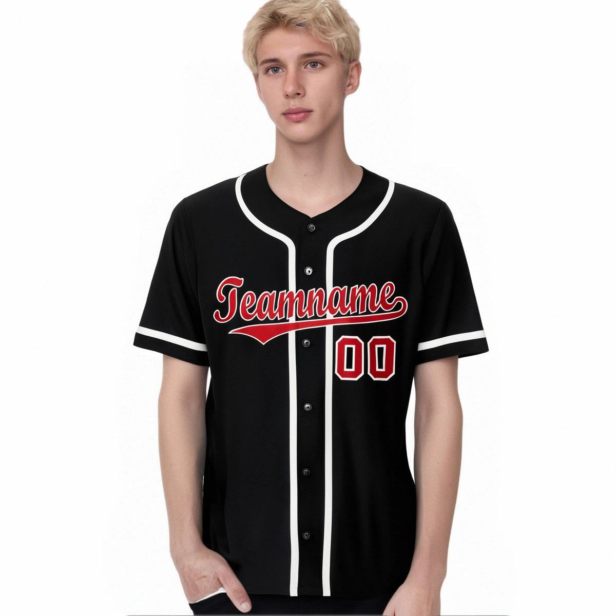 Custom Black Red-White Classic Style Authentic Baseball Jersey