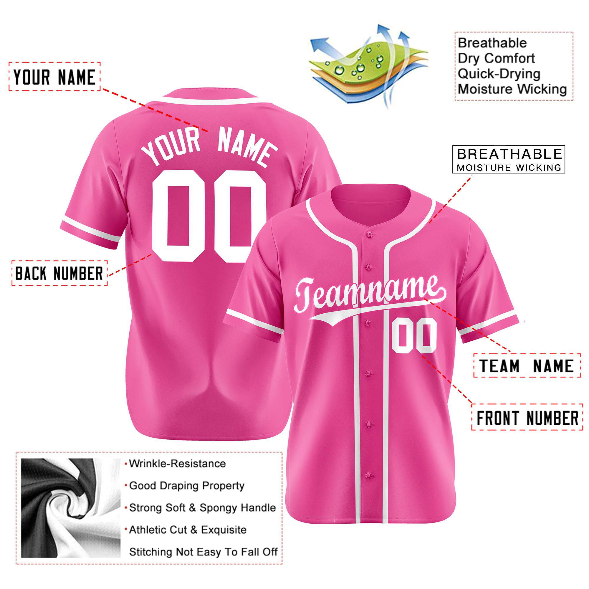 Custom Pink White Classic Style Authentic Baseball Jersey