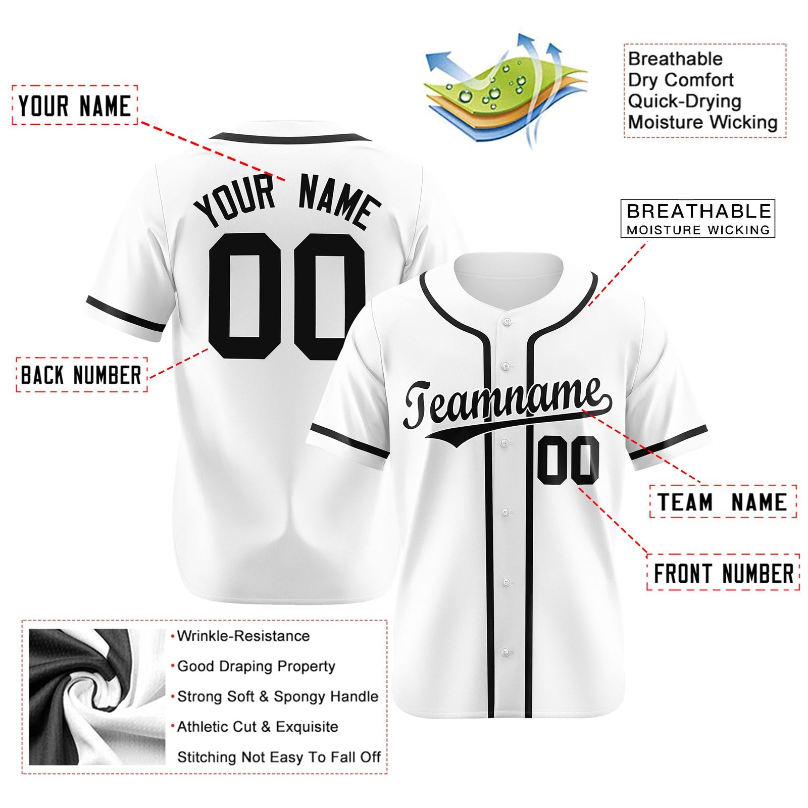 Custom White Black Classic Style Authentic Baseball Jersey