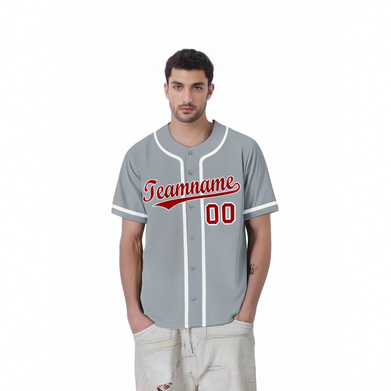 Custom Gray Red-White Classic Style Authentic Baseball Jersey