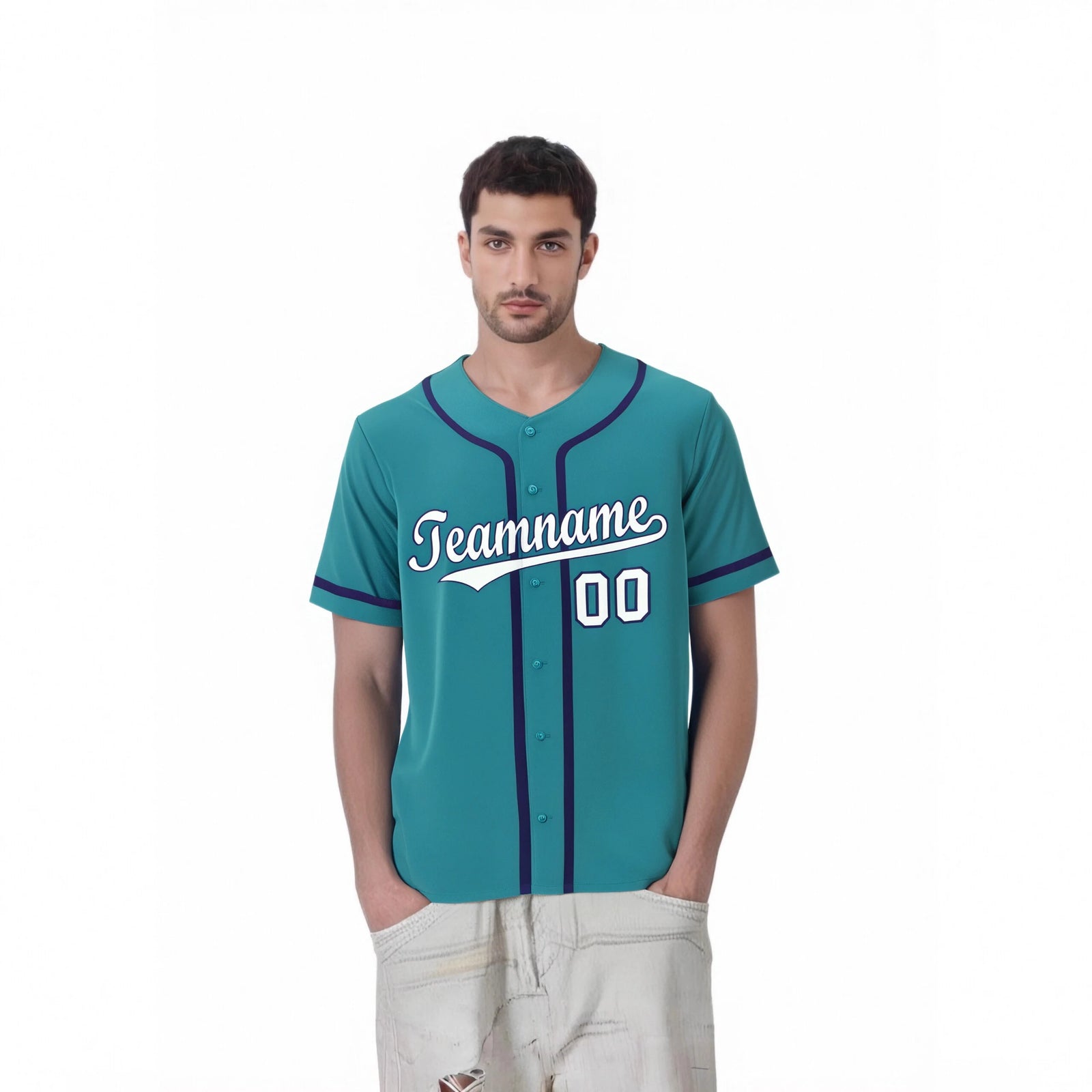 Custom Aqua White-Purple Classic Style Authentic Baseball Jersey