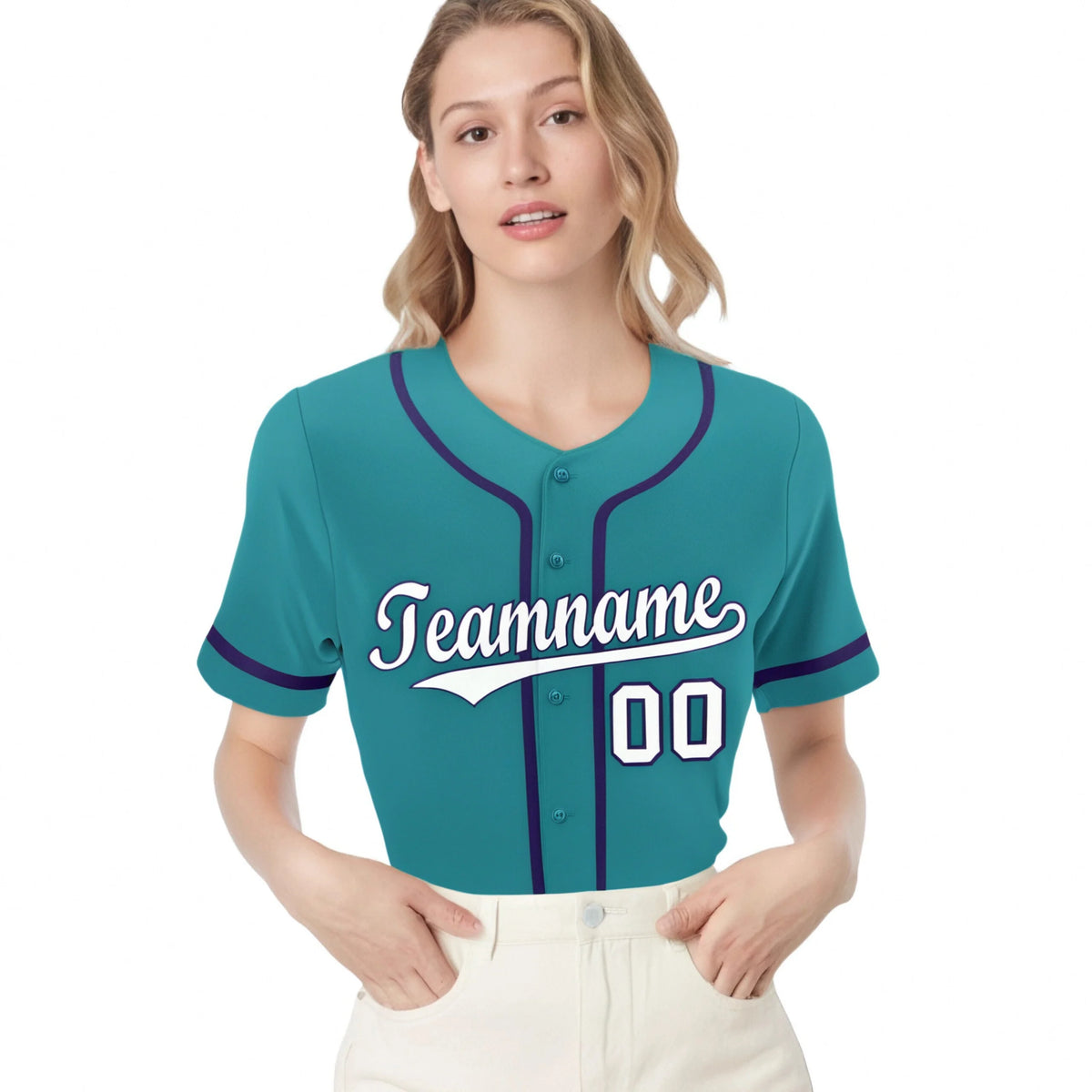 Custom Aqua White-Purple Classic Style Authentic Baseball Jersey