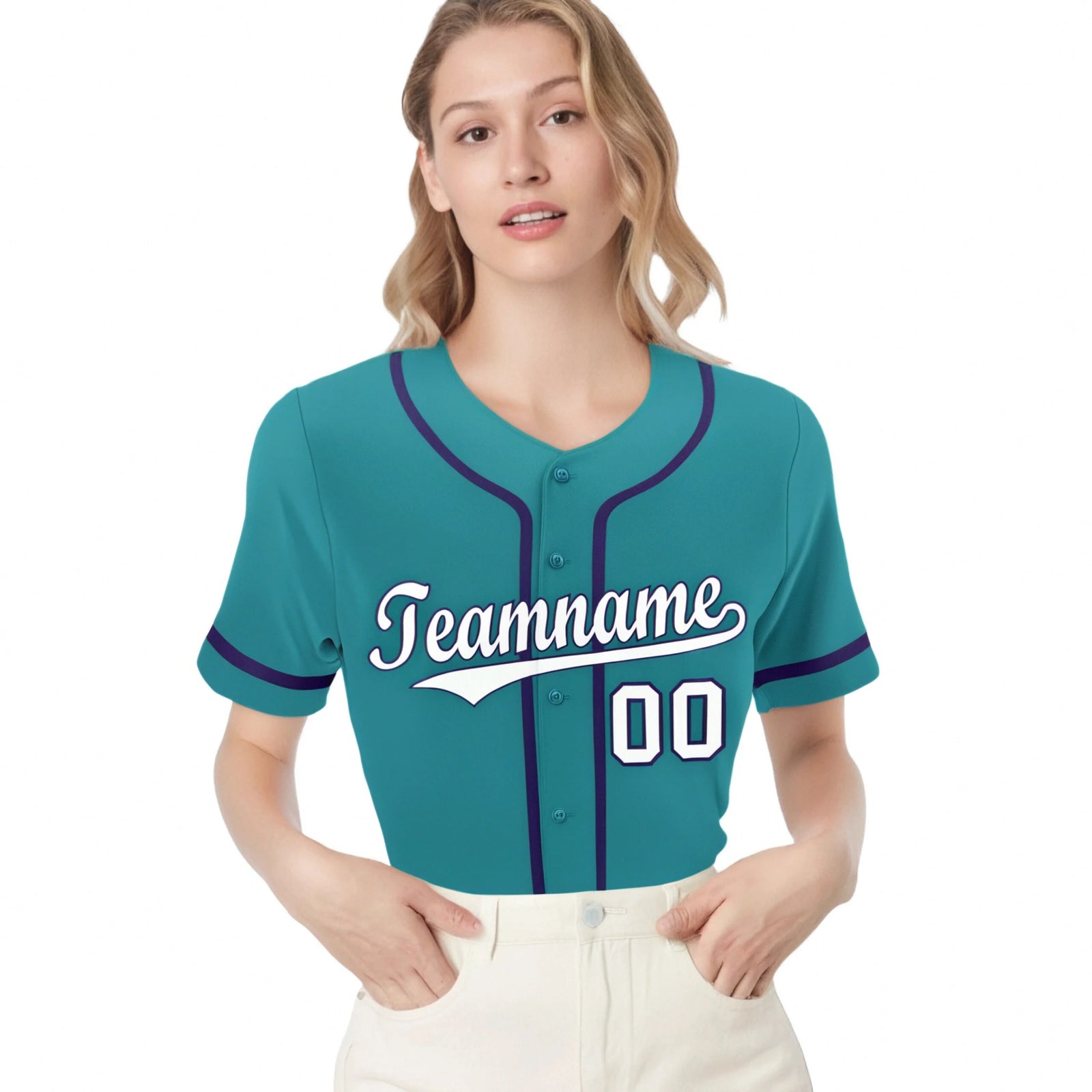 Custom Aqua White-Purple Classic Style Authentic Baseball Jersey