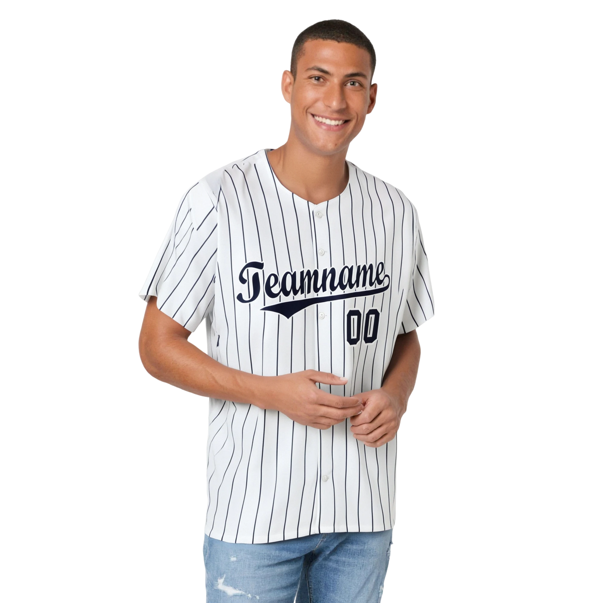 Custom White Navy Pinstripe Authentic Baseball Jersey