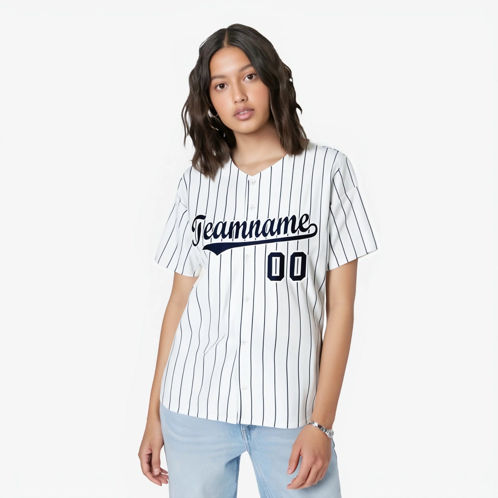 Custom White Navy Pinstripe Authentic Baseball Jersey