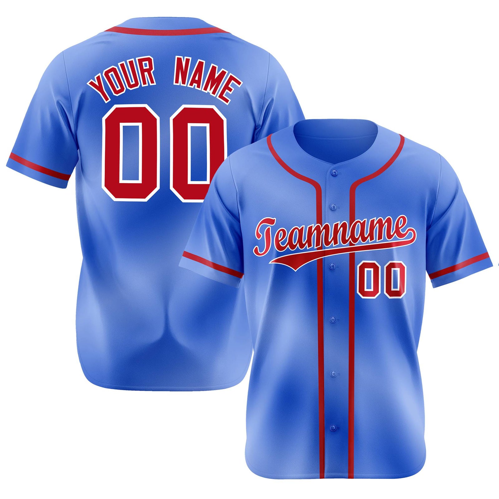 Custom Powder Blue Red Classic Style Authentic Baseball Jersey