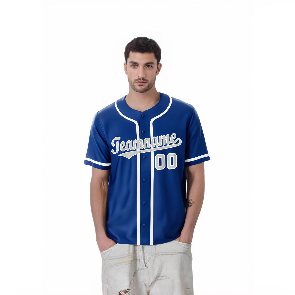 Custom Blue Gray-White Classic Style Authentic Baseball Jersey