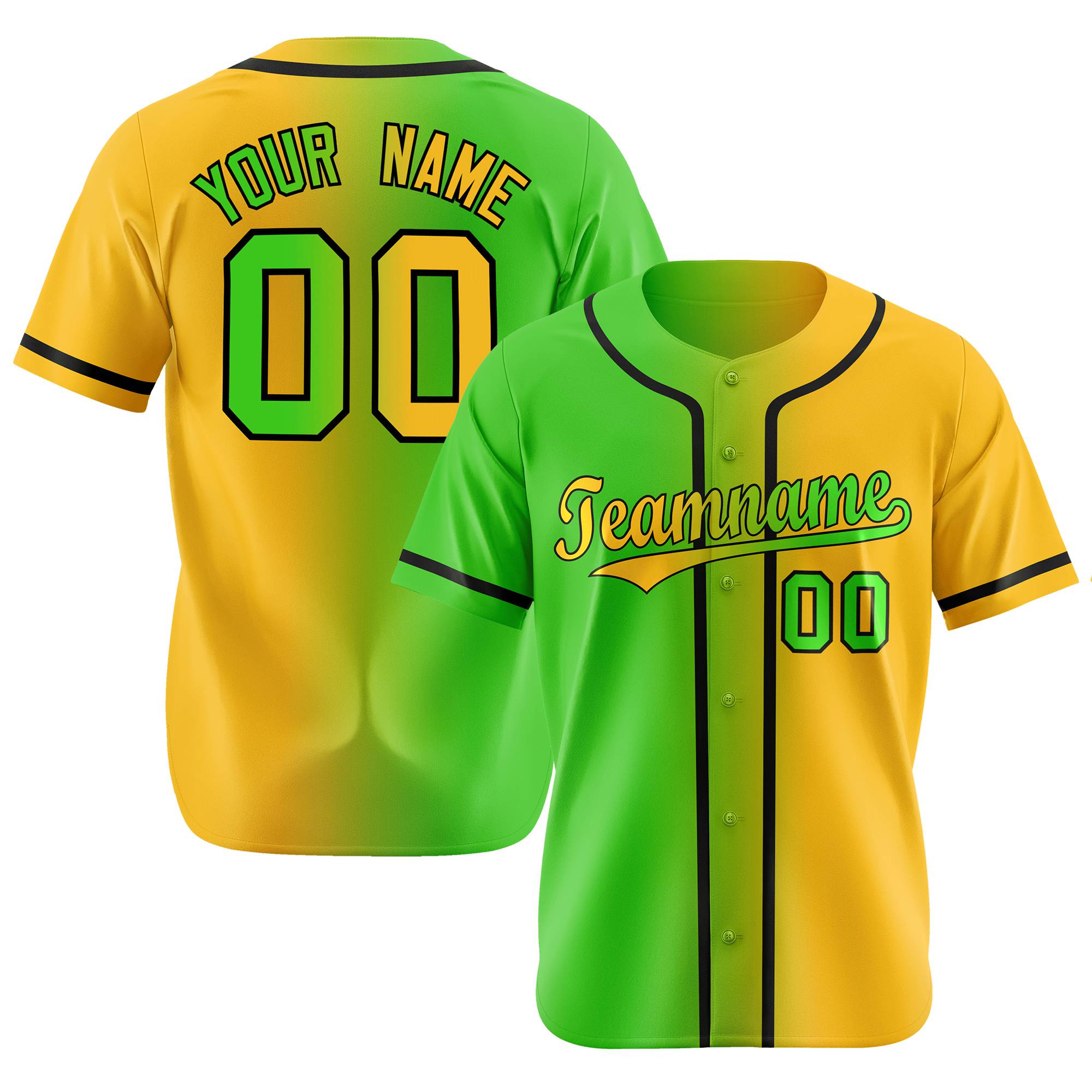 Custom Green Yellow Gradient Style Authentic Baseball Jersey