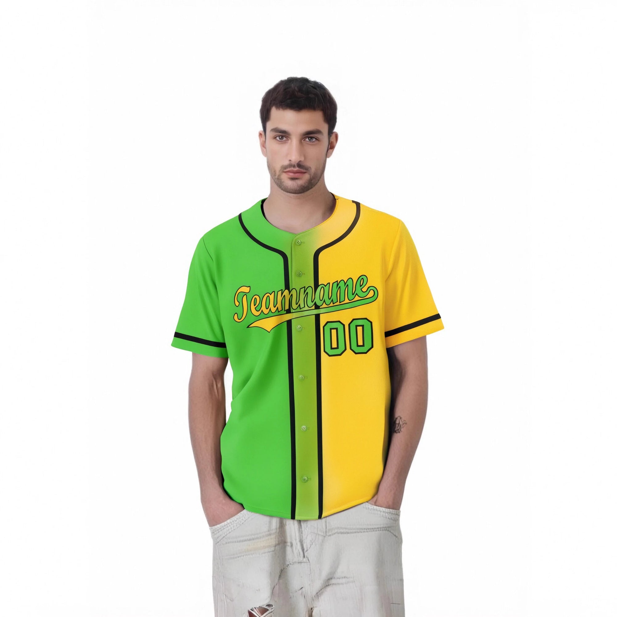 Custom Green Yellow Gradient Style Authentic Baseball Jersey