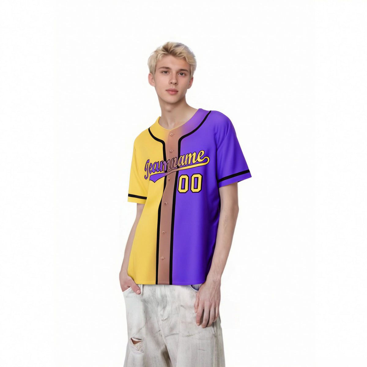 Custom Yellow Purple Gradient Style Authentic Baseball Jersey