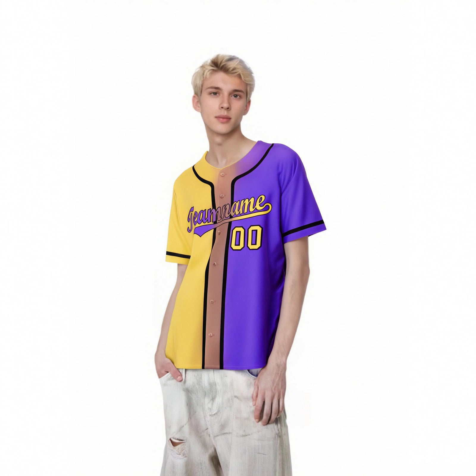 Custom Yellow Purple Gradient Style Authentic Baseball Jersey