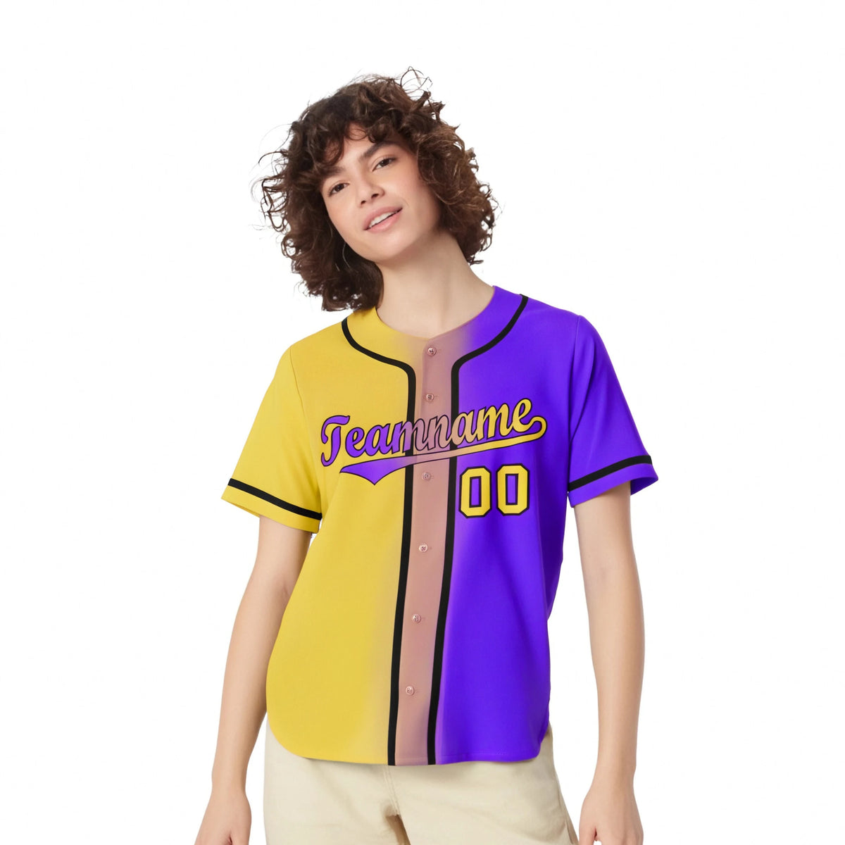 Custom Yellow Purple Gradient Style Authentic Baseball Jersey
