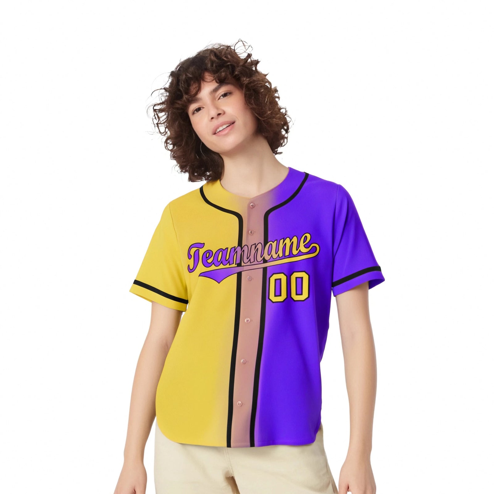 Custom Yellow Purple Gradient Style Authentic Baseball Jersey