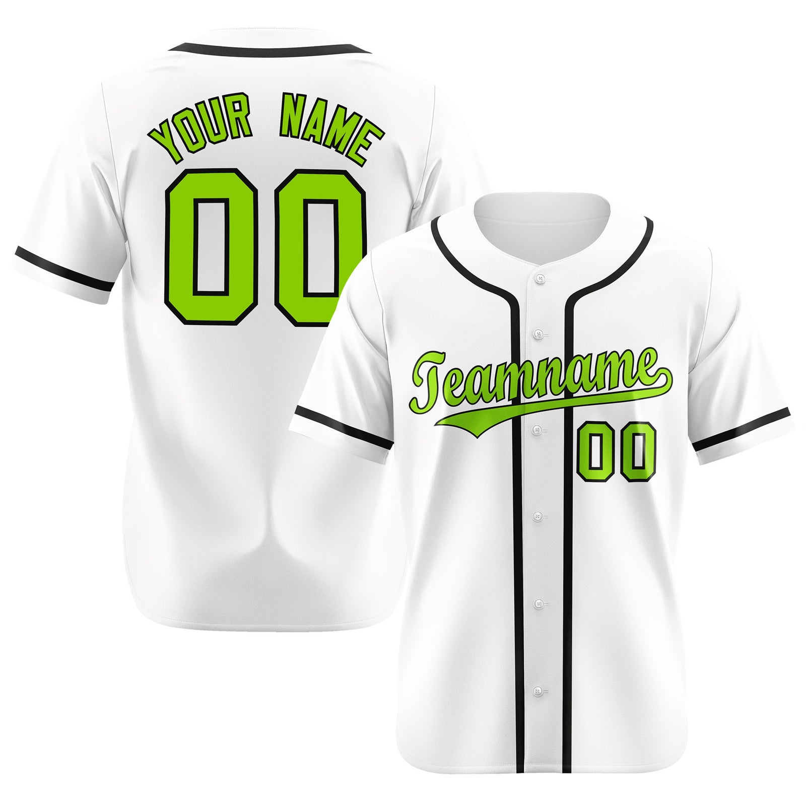 Custom White Neon Green-Black Classic Style Authentic Baseball Jersey