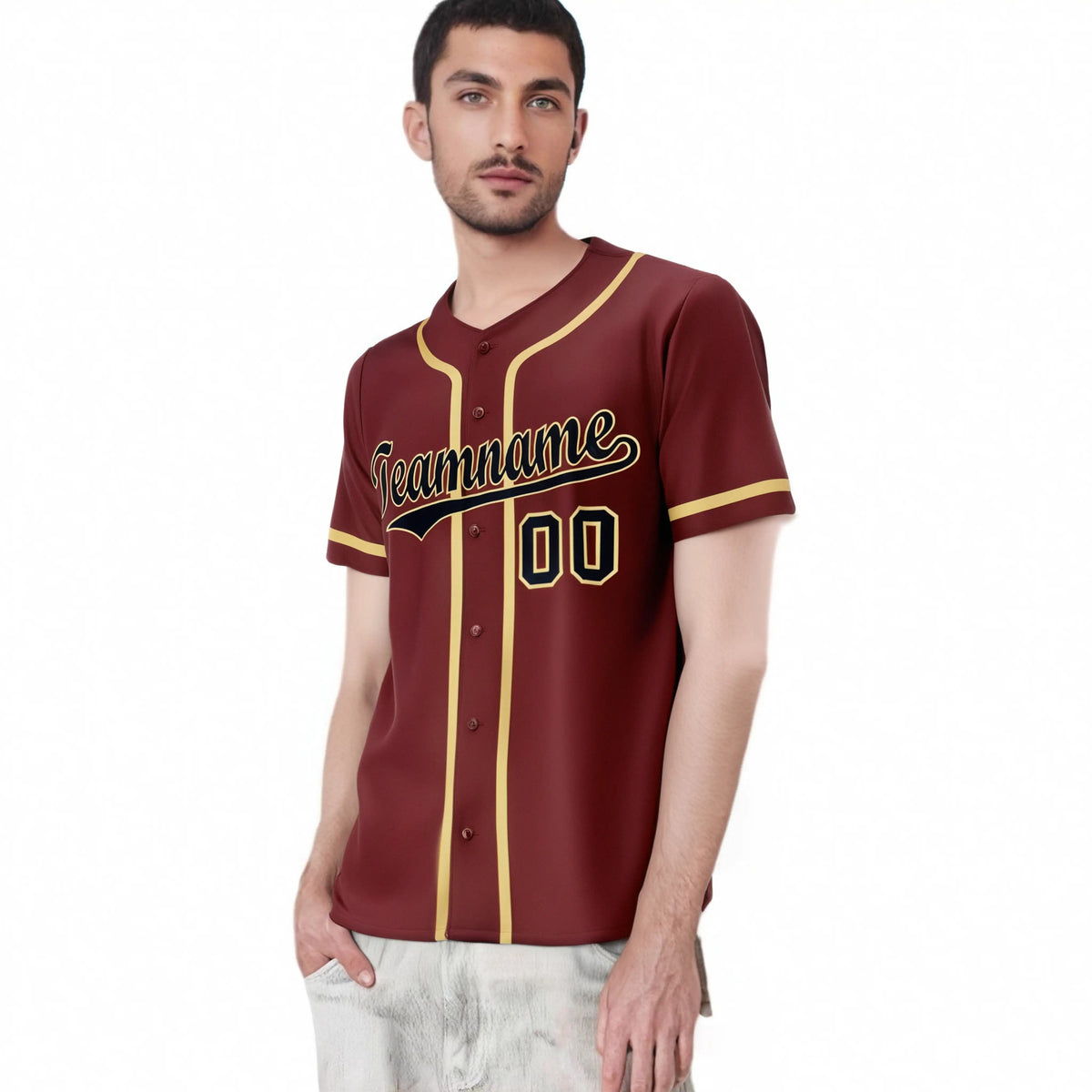 Custom Crimson khaki-Black Classic Style Authentic Baseball Jersey