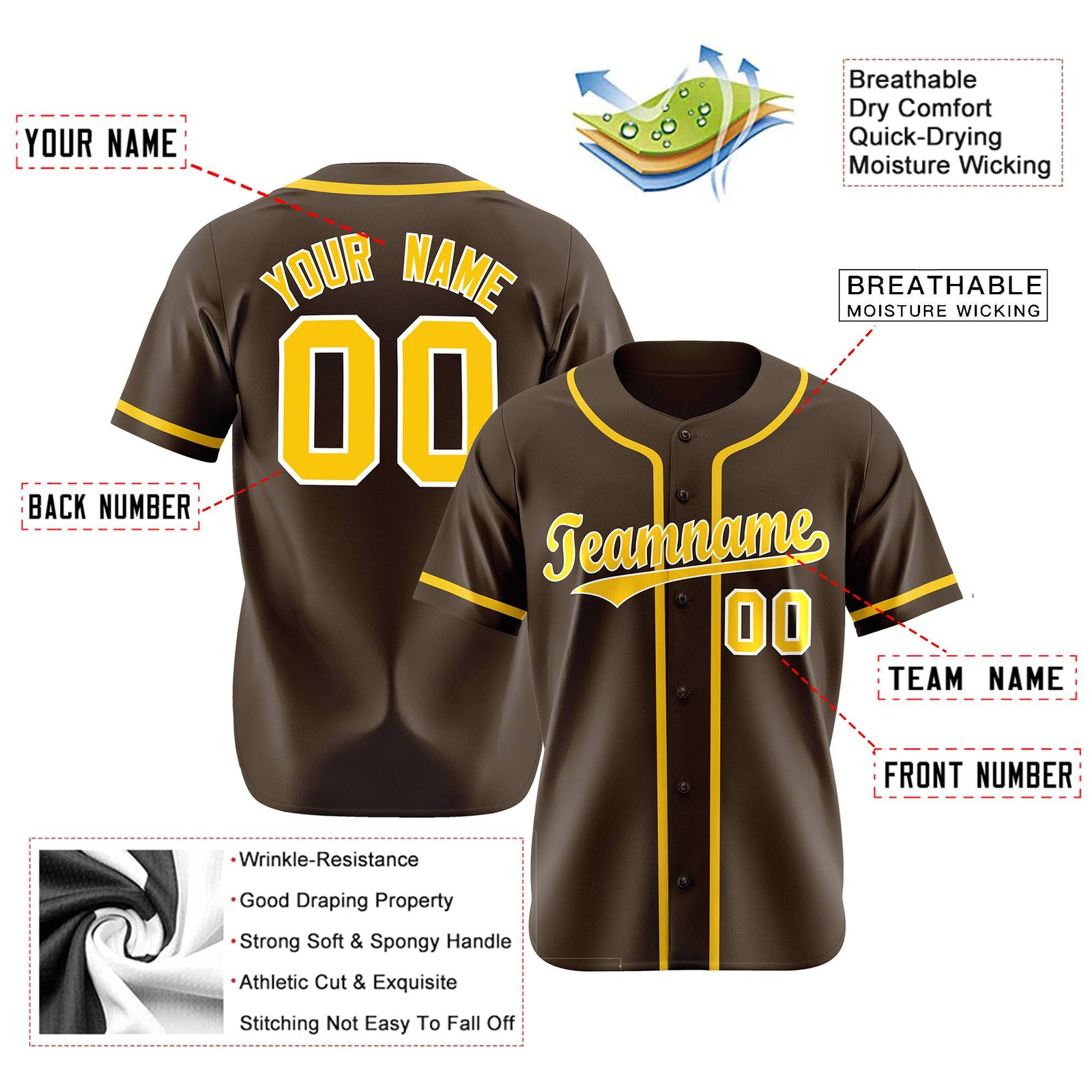 Custom Brown Glod Classic Style Authentic Baseball Jersey
